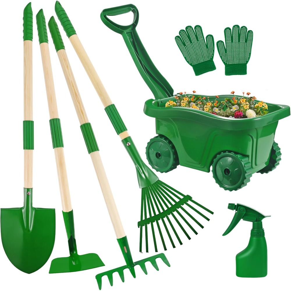 Gardening Tools Girly - 어린이용 정원 가꾸기 도구 세트(손수레 포함),