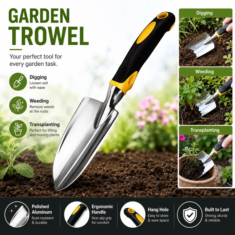 Gardening Tools Trowel - 고강도 스테인리스 스틸 손삽, 미끄럼 방지