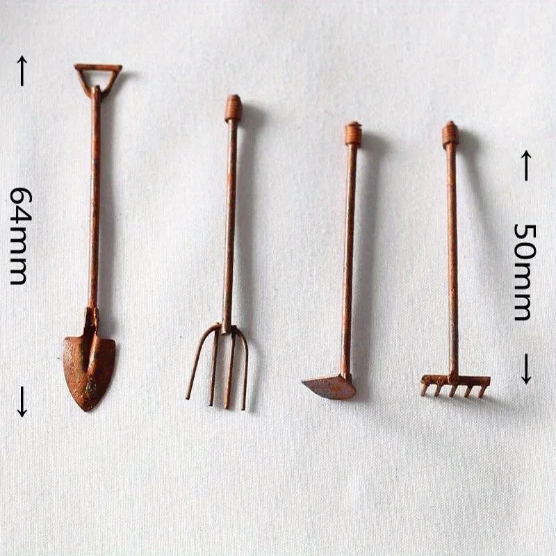 4 개/갑/팩 소형 정원 도구 장식품 녹슨 금속 공예  - Gardening Tools Toys 리뷰 및 가격