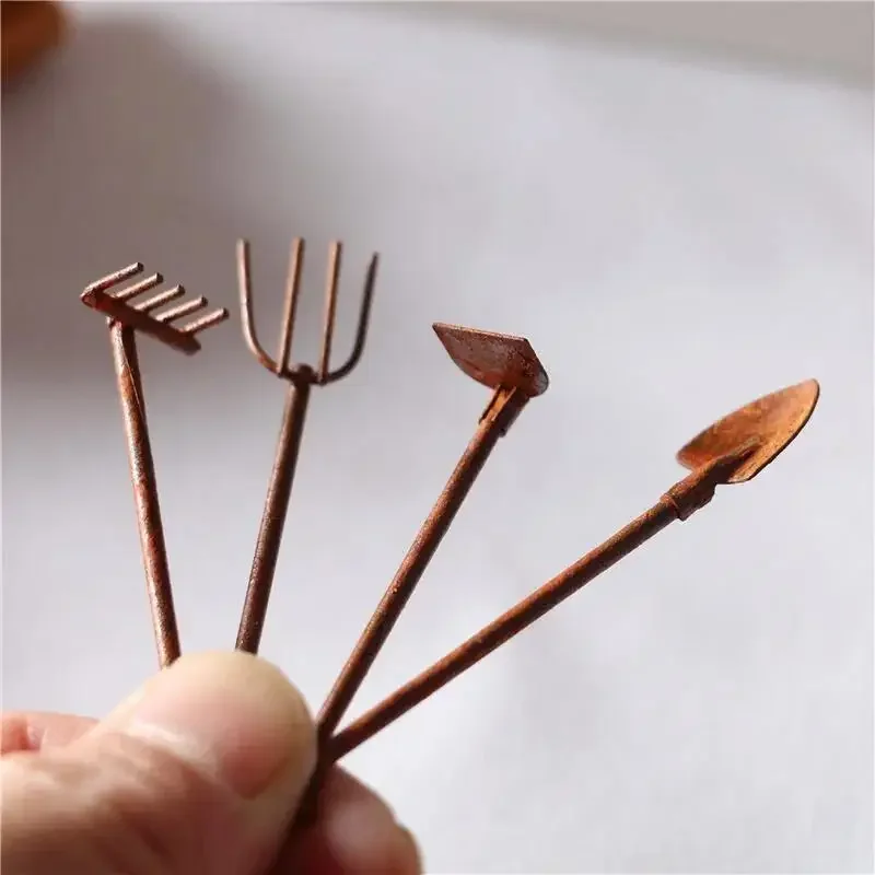 4 개/갑/팩 소형 정원 도구 장식품 녹슨 금속 공예  - Gardening Tools Toys 리뷰 및 가격