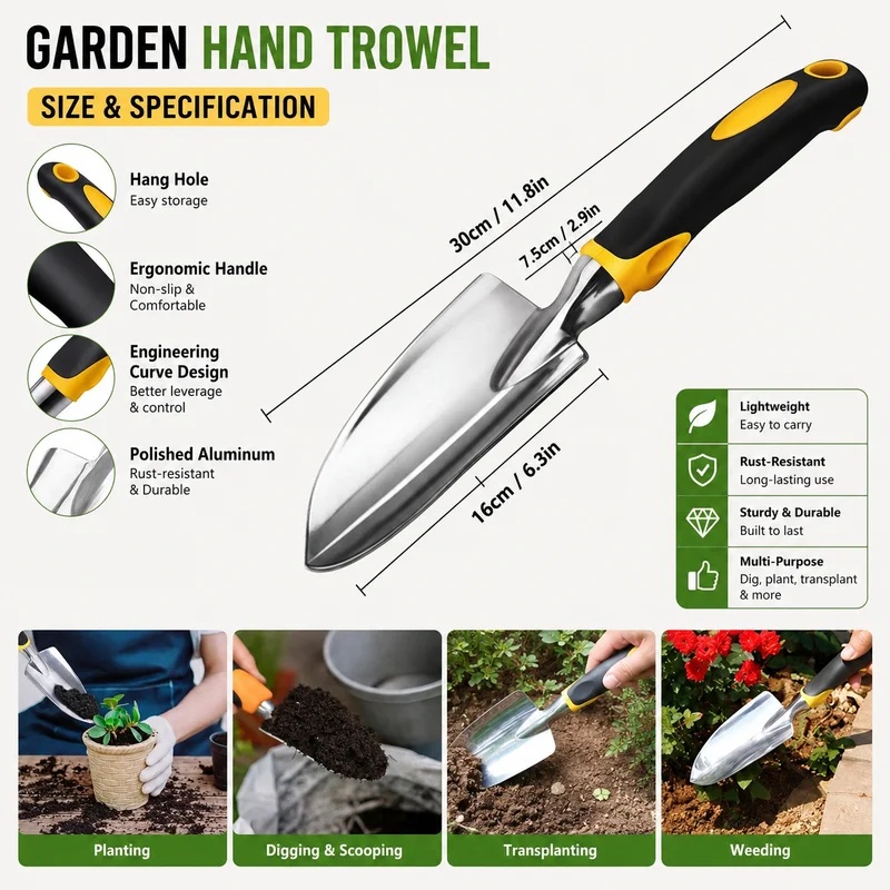 고강도 스테인리스 스틸 손삽, 미끄럼 방지 손잡이가 있 - Gardening Tools Trowel 리뷰 및 가격